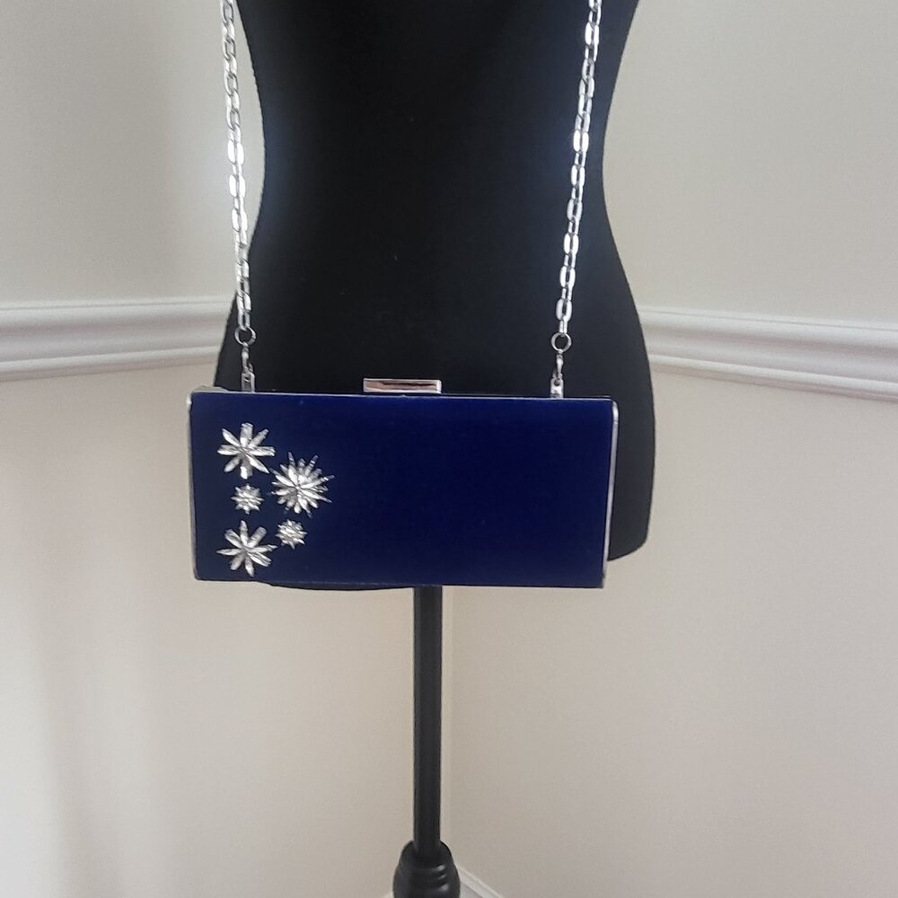 White House Black Market Blue Velvet Clutch